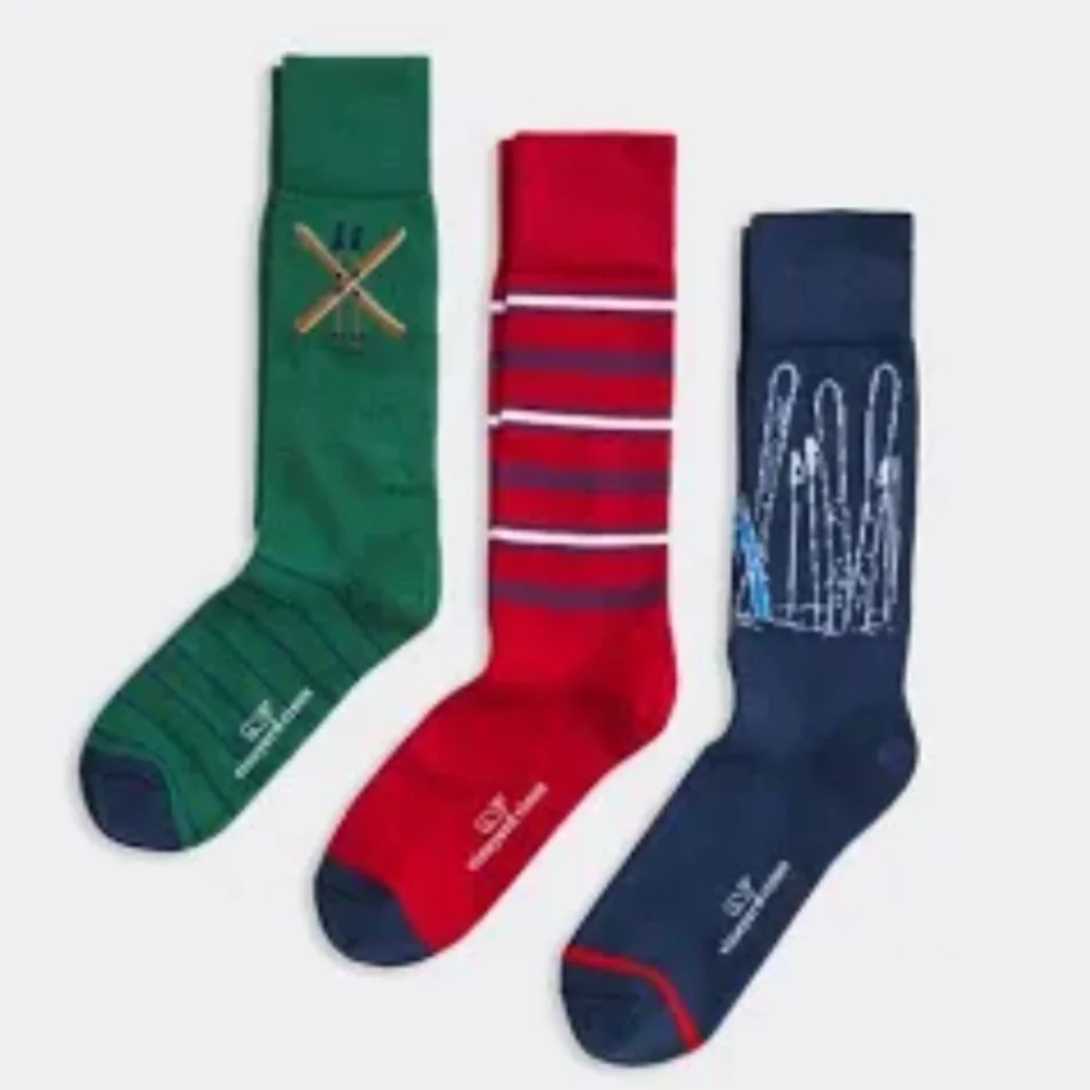 Vineyard Vines Holiday Ski Icon 3 pack Mens Socks New Red Green Blue